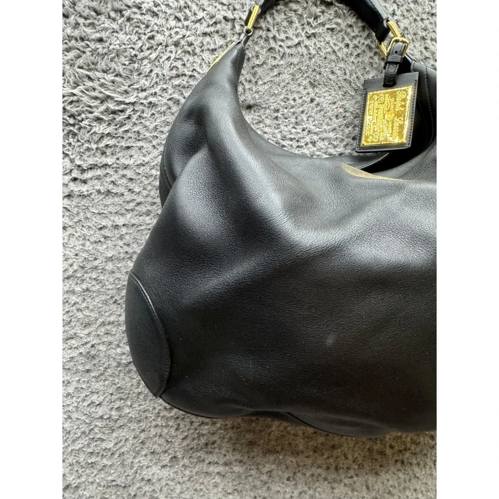 Ralph Lauren Women's Gold-Tone Genuine Italian Leather Hobo Shoulder Bag‎ Black